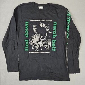 XHARDLINEYOUTHATTACKX Tied Down‎ Band Tee Mens Small Black LS Reclaimed Vintage